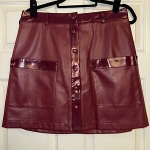 STAUD paper miniskirt - Burgundy Leather Skirt with Leather Pockets